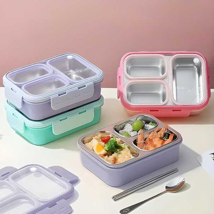 Stainless Steel Vacuum Lunch Box with 3 Compartments With Cutlery