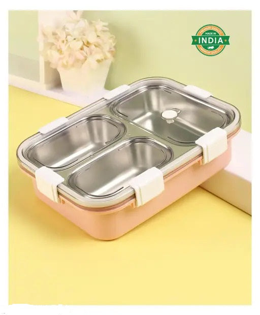 Stainless Steel Vacuum Lunch Box with 3 Compartments With Cutlery